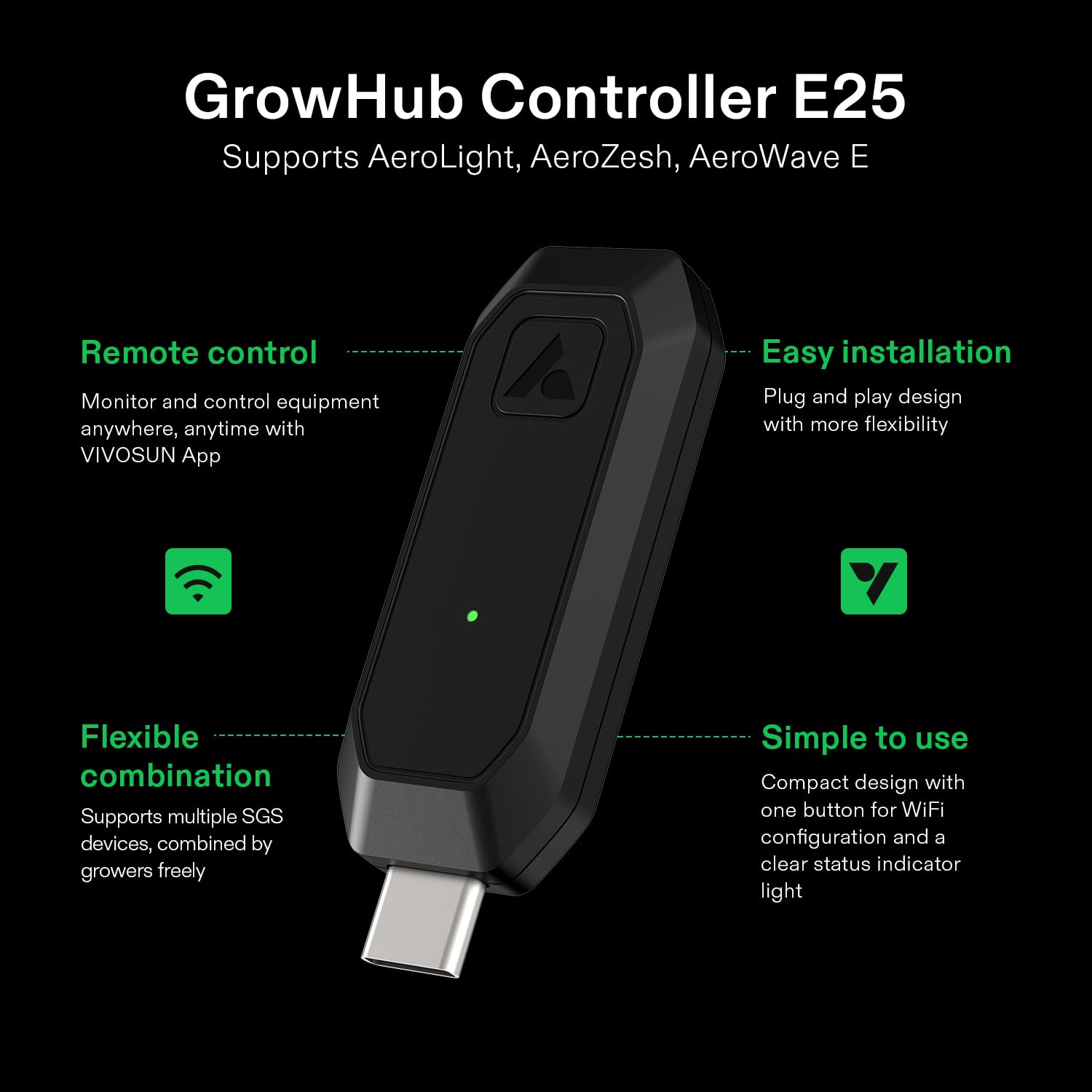 VIVOSUN GrowHub E25 Controller for Grow Tent - WiFi App, Easy Install, Supports Smart Devices, Black, Ventilation & Lighting Solution